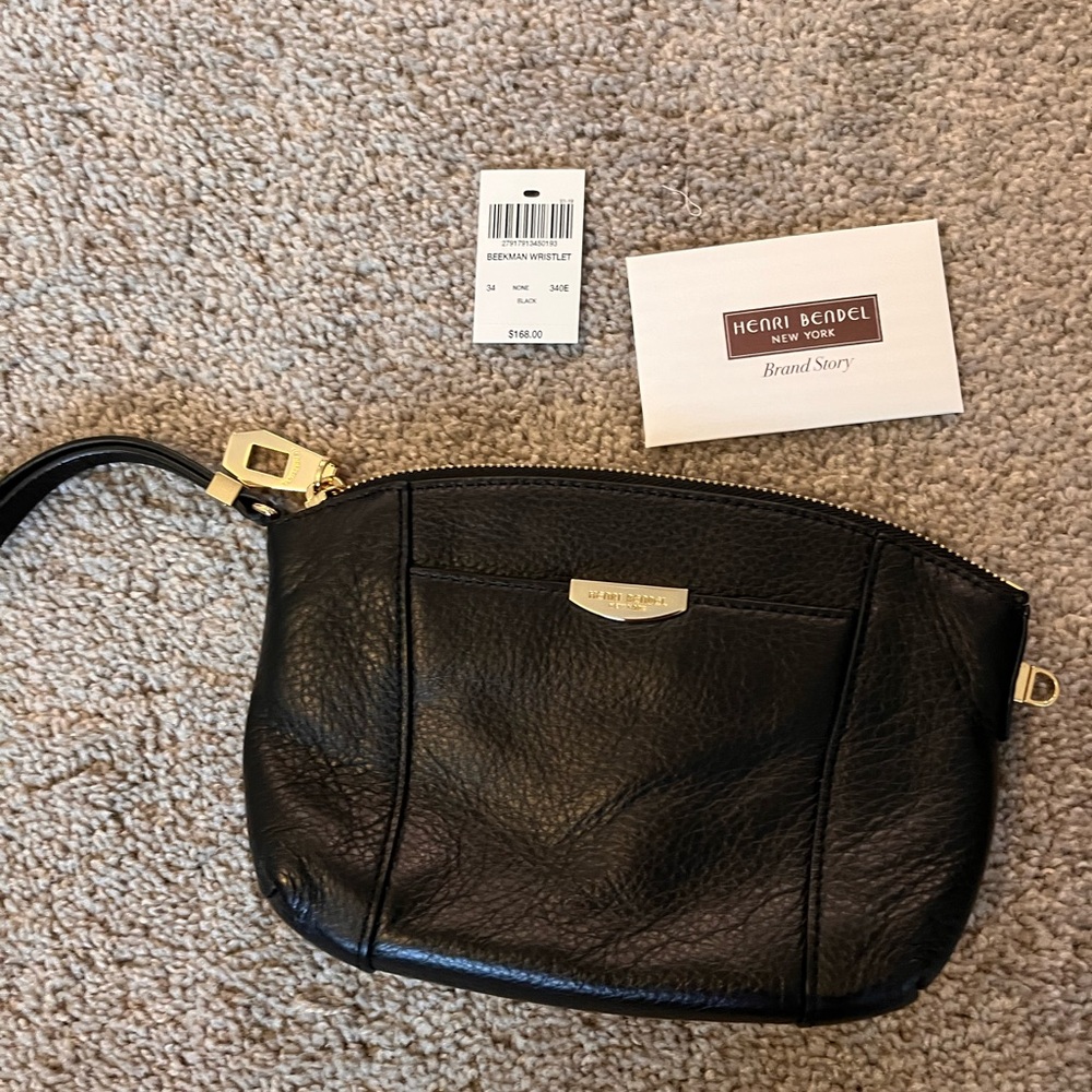 🆕 Henri Bendel BEEKMAN Black Leather gold hardware wristlet clutch - Picture 6 of 7